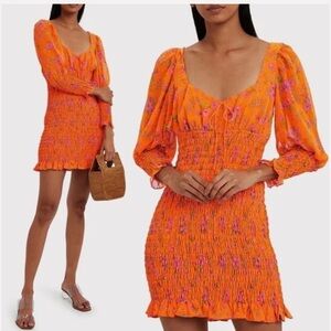For Love & Lemons Peony Floral Smocked Mini Dress